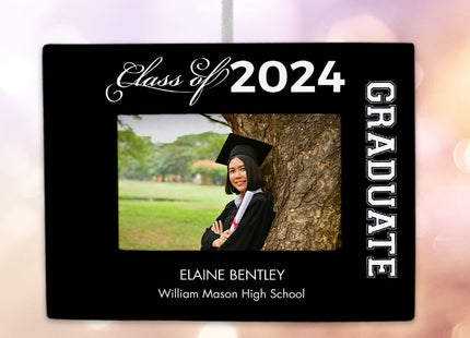 engraved personalized graduate picture frame photo ornament – Christmas ornament, holiday tree decoration or gift