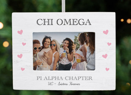 engraved personalized sorority picture frame photo ornament – Christmas ornament, holiday tree decoration or gift