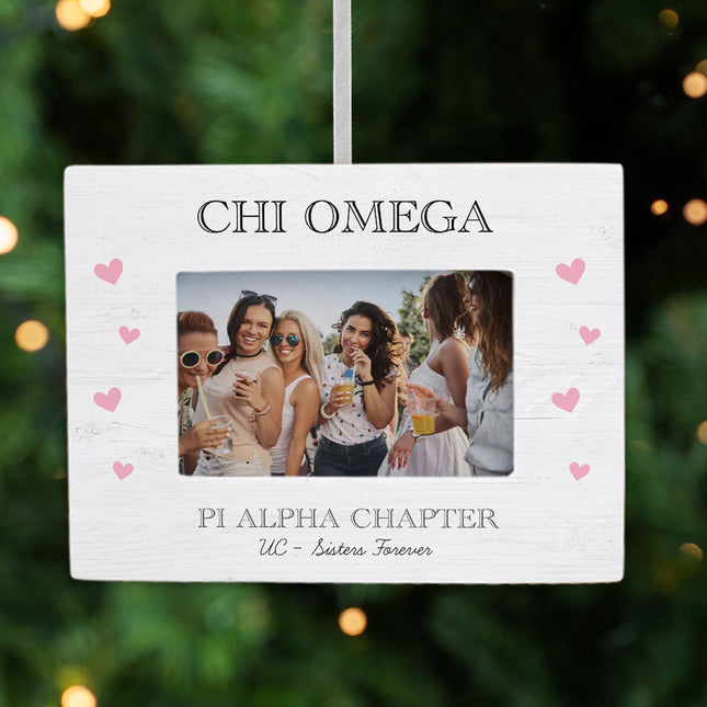 engraved personalized sorority picture frame photo ornament – Christmas ornament, holiday tree decoration or gift