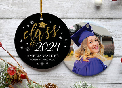decorative personalized graduation photo christmas ornament - black – Christmas ornament, holiday tree decoration or gift
