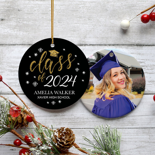 decorative personalized graduation photo christmas ornament - black – Christmas ornament, holiday tree decoration or gift