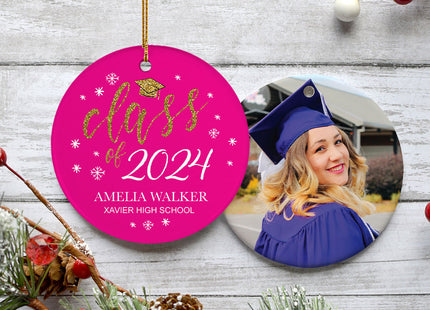 personalized personalized graduation photo christmas ornament - pink – Christmas ornament, holiday tree decoration or gift