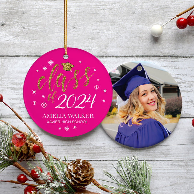 personalized personalized graduation photo christmas ornament - pink – Christmas ornament, holiday tree decoration or gift