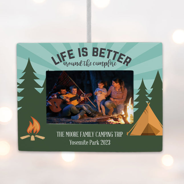 custom personalized campfire frame photo ornament – Christmas ornament, holiday tree decoration or gift