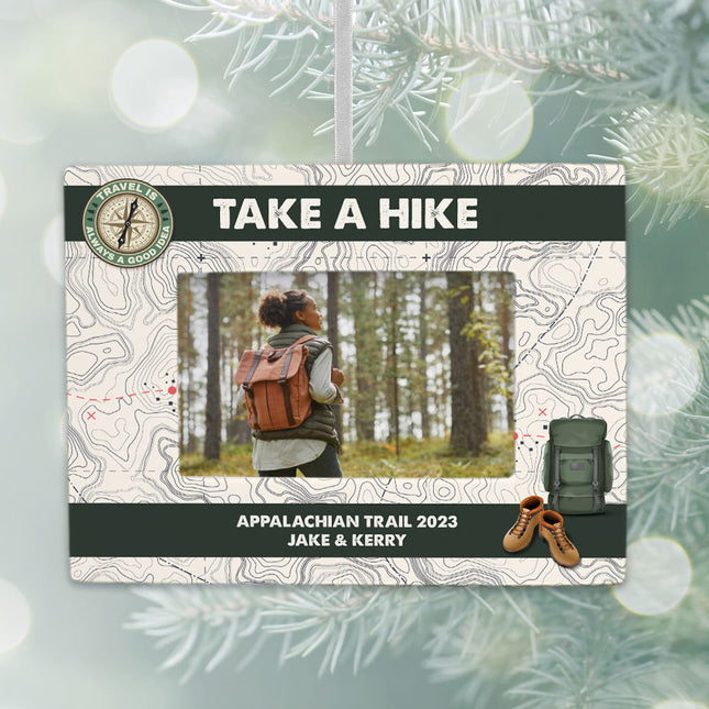 keepsake personalized hiking picture frame photo ornament – Christmas ornament, holiday tree decoration or gift