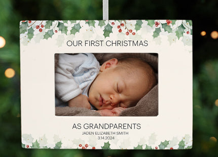 custom personalized grandparents first christmas picture frame photo ornament – Christmas ornament, holiday tree decoration o