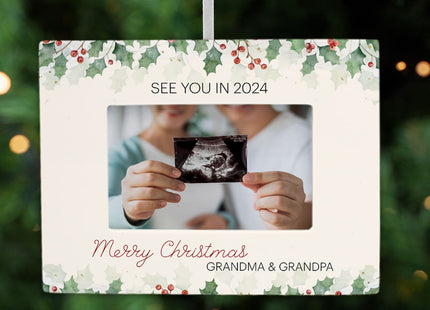 engraved personalized grandparents sonogram picture frame photo ornament – Christmas ornament, holiday tree decoration or gif