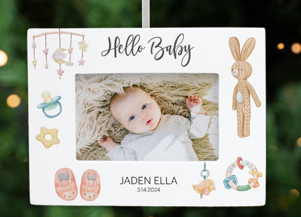 keepsake personalized hello baby picture frame photo ornament – Christmas ornament, holiday tree decoration or gift