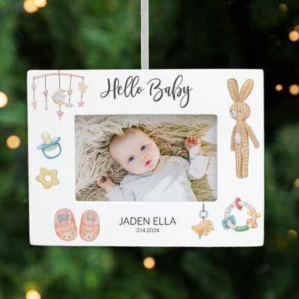 keepsake personalized hello baby picture frame photo ornament – Christmas ornament, holiday tree decoration or gift