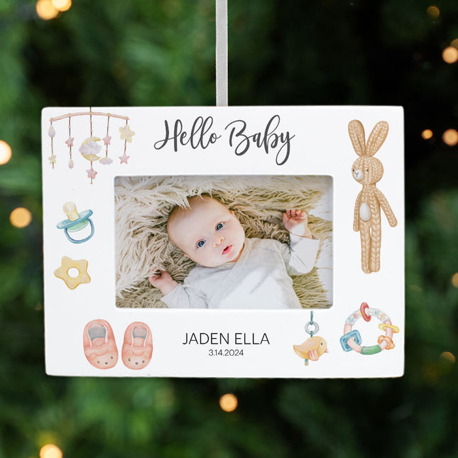keepsake personalized hello baby picture frame photo ornament – Christmas ornament, holiday tree decoration or gift