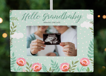 engraved personalized hello grandbaby sonogram picture frame photo ornament – Christmas ornament, holiday tree decoration or 