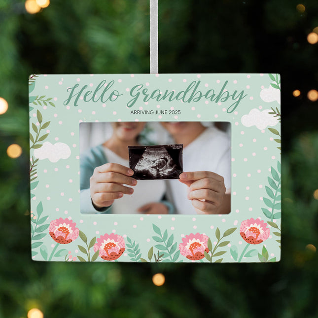 engraved personalized hello grandbaby sonogram picture frame photo ornament – Christmas ornament, holiday tree decoration or 