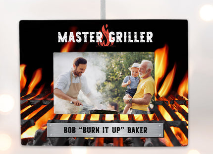 custom personalized grill master picture frame photo ornament – Christmas ornament, holiday tree decoration or gift