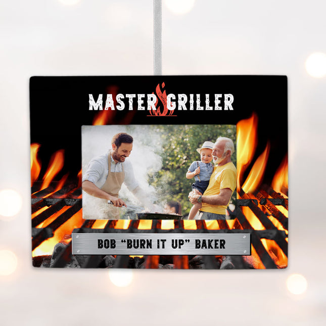 custom personalized grill master picture frame photo ornament – Christmas ornament, holiday tree decoration or gift