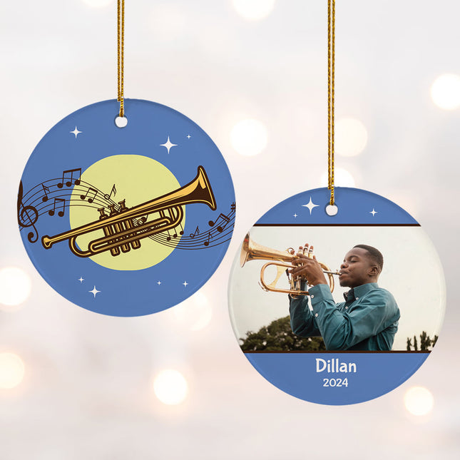 holiday personalized trumpet christmas ornament – Christmas ornament, holiday tree decoration or gift