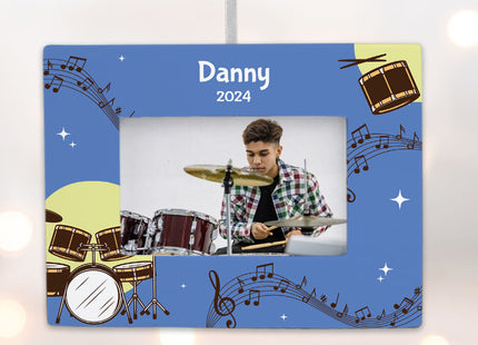 engraved personalized drums picture frame photo ornament – Christmas ornament, holiday tree decoration or gift