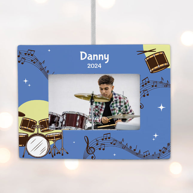 engraved personalized drums picture frame photo ornament – Christmas ornament, holiday tree decoration or gift