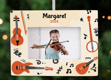 custom personalized musical strings picture frame photo ornament – Christmas ornament, holiday tree decoration or gift