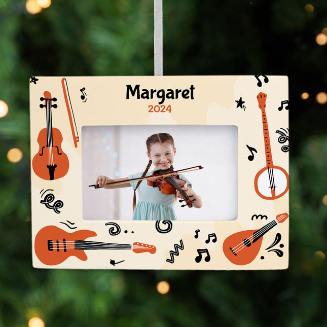 custom personalized musical strings picture frame photo ornament – Christmas ornament, holiday tree decoration or gift