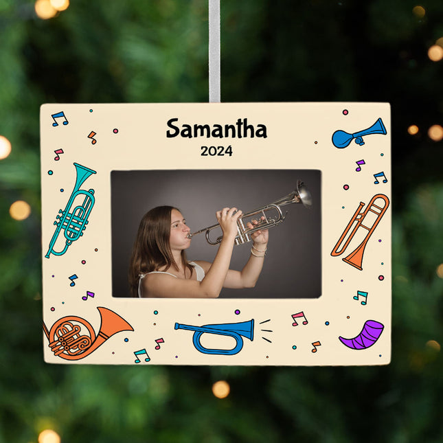engraved personalized horns picture frame photo ornament – Christmas ornament, holiday tree decoration or gift
