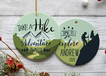 holiday personalized hiking christmas ornament – Christmas ornament, holiday tree decoration or gift