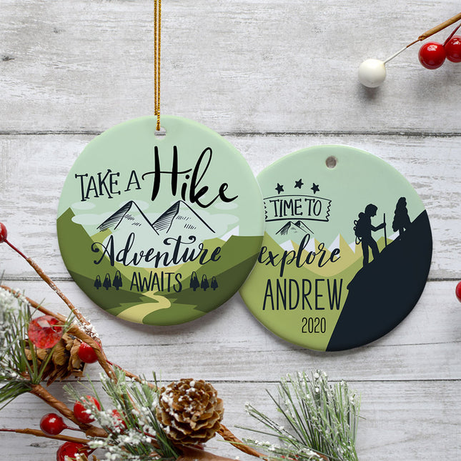 holiday personalized hiking christmas ornament – Christmas ornament, holiday tree decoration or gift