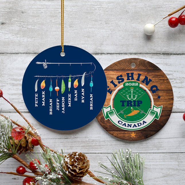 decorative personalized fishing trip group christmas ornament – Christmas ornament, holiday tree decoration or gift