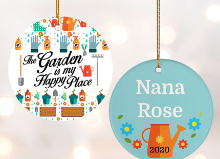 engraved personalized the garden is my happy place christmas ornament – Christmas ornament, holiday tree decoration or gift