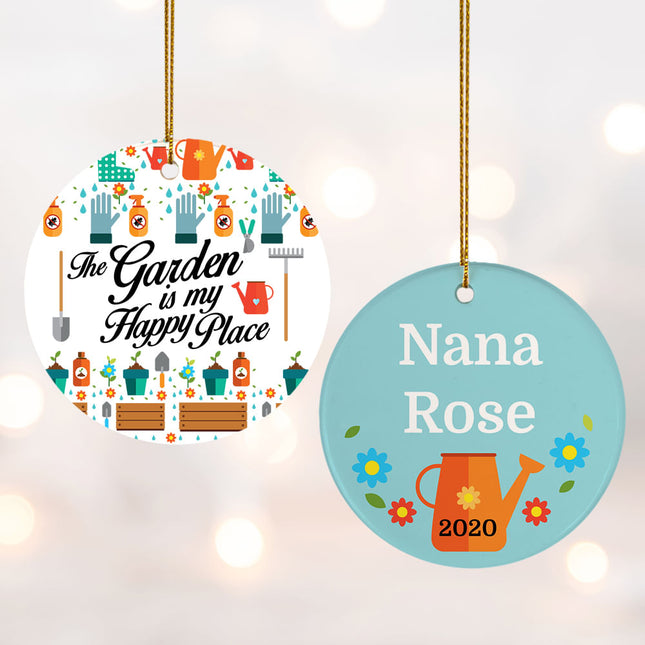 engraved personalized the garden is my happy place christmas ornament – Christmas ornament, holiday tree decoration or gift