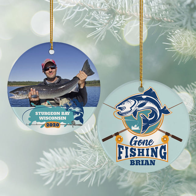 custom personalized gone fishing photo christmas ornament – Christmas ornament, holiday tree decoration or gift