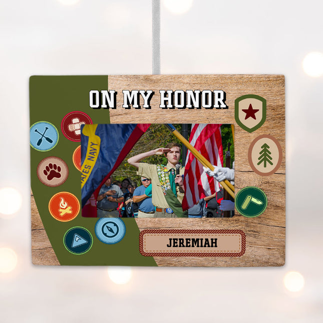 decorative personalized boy scouts picture frame photo ornament – Christmas ornament, holiday tree decoration or gift