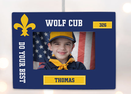 engraved personalized cub scouts picture frame photo ornament – Christmas ornament, holiday tree decoration or gift