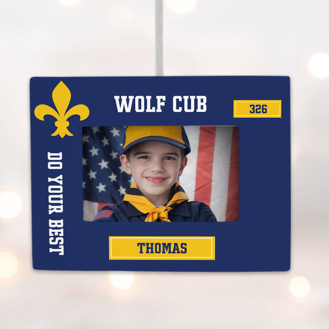 engraved personalized cub scouts picture frame photo ornament – Christmas ornament, holiday tree decoration or gift