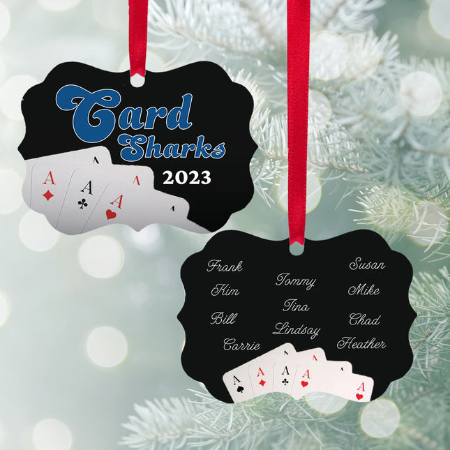 holiday personalized card sharks christmas ornament – Christmas ornament, holiday tree decoration or gift