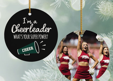 engraved personalized cheerleader super power photo christmas ornament – Christmas ornament, holiday tree decoration or gift