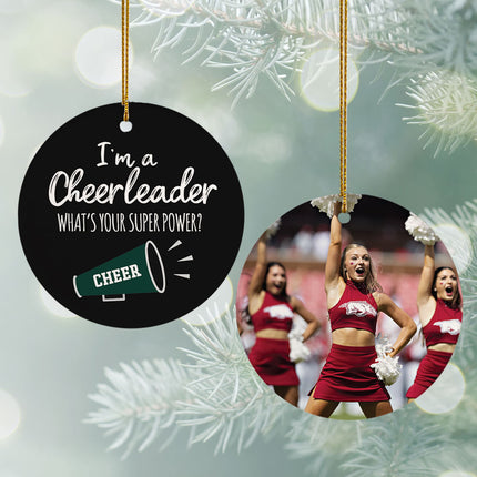 engraved personalized cheerleader super power photo christmas ornament – Christmas ornament, holiday tree decoration or gift