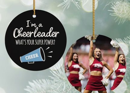 custom personalized cheerleader super power photo christmas ornament – Christmas ornament, holiday tree decoration or gift