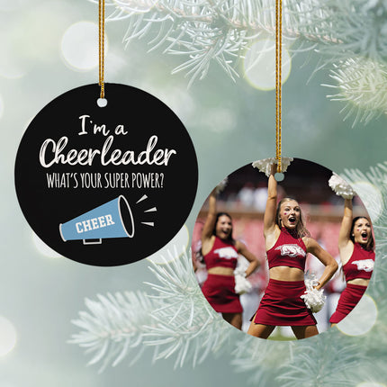 custom personalized cheerleader super power photo christmas ornament – Christmas ornament, holiday tree decoration or gift