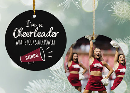 decorative personalized cheerleader super power photo christmas ornament – Christmas ornament, holiday tree decoration or gif