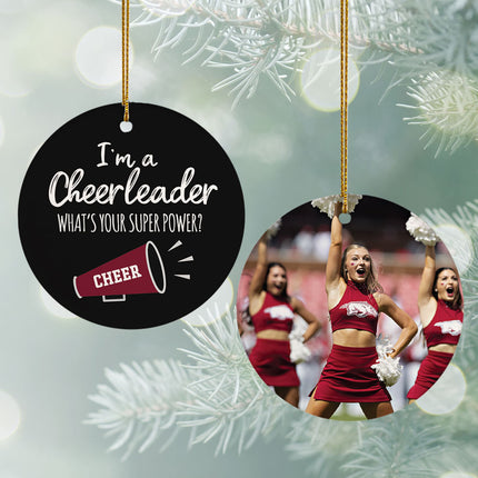 decorative personalized cheerleader super power photo christmas ornament – Christmas ornament, holiday tree decoration or gif