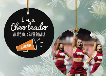holiday personalized cheerleader super power photo christmas ornament – Christmas ornament, holiday tree decoration or gift