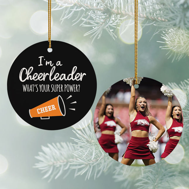holiday personalized cheerleader super power photo christmas ornament – Christmas ornament, holiday tree decoration or gift