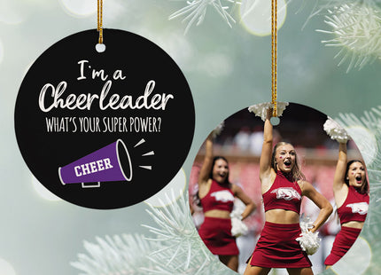 engraved personalized cheerleader super power photo christmas ornament – Christmas ornament, holiday tree decoration or gift