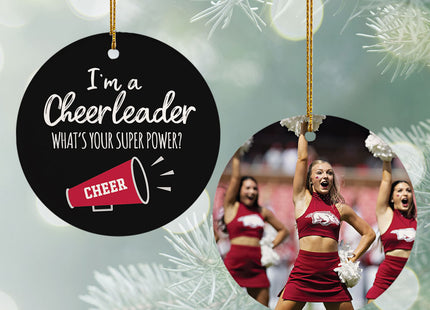 custom personalized cheerleader super power photo christmas ornament – Christmas ornament, holiday tree decoration or gift