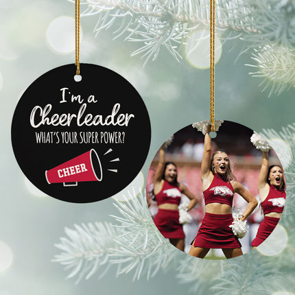 custom personalized cheerleader super power photo christmas ornament – Christmas ornament, holiday tree decoration or gift