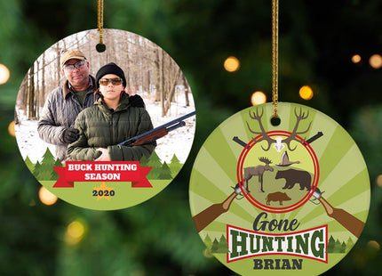 decorative personalized gone hunting photo christmas ornament – Christmas ornament, holiday tree decoration or gift