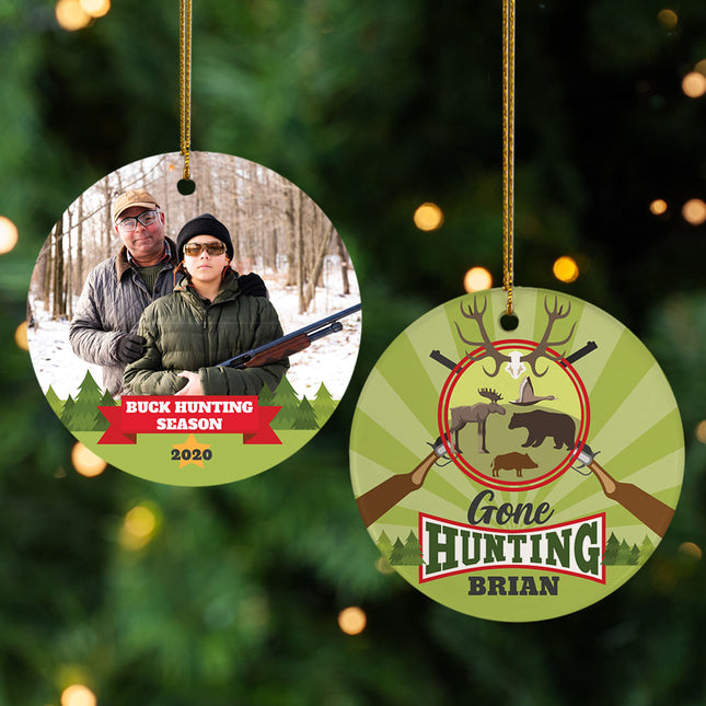 decorative personalized gone hunting photo christmas ornament – Christmas ornament, holiday tree decoration or gift