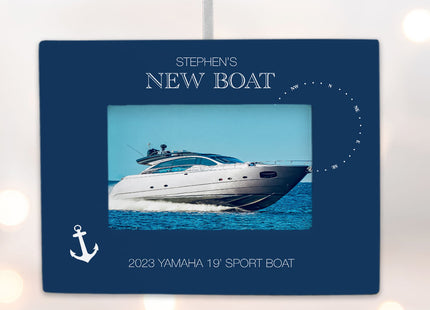 custom personalized new boat picture frame photo ornament – Christmas ornament, holiday tree decoration or gift