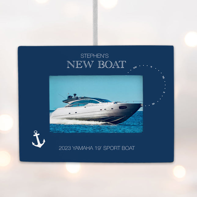 custom personalized new boat picture frame photo ornament – Christmas ornament, holiday tree decoration or gift