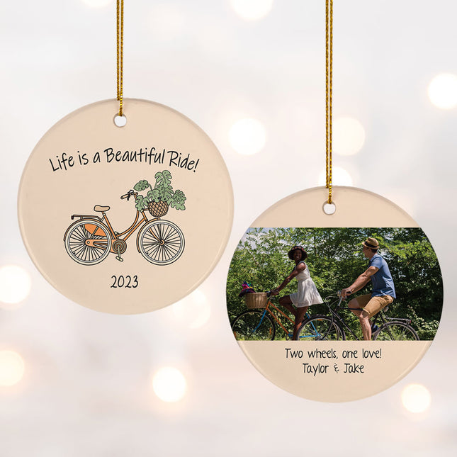 engraved personalized biking photo christmas ornament – Christmas ornament, holiday tree decoration or gift